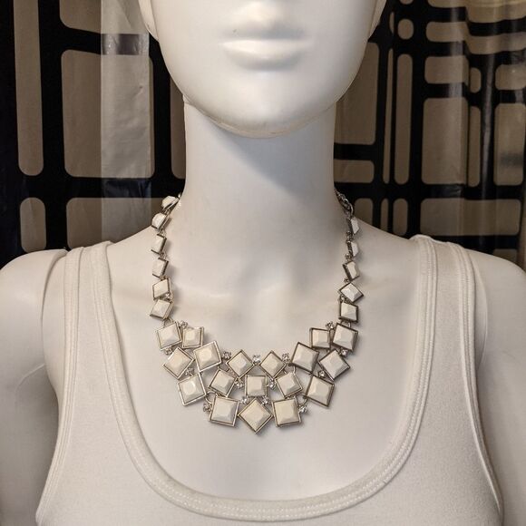 Vintage faceted squares & rhinestone statement necklace - Picture 2 of 5